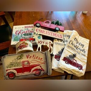 Vintage Red Truck Christmas Decor Lot